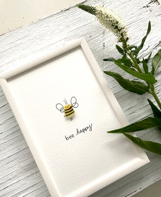 Bee Happy Sea Glass Art, Adorable Bumble Bee Decor